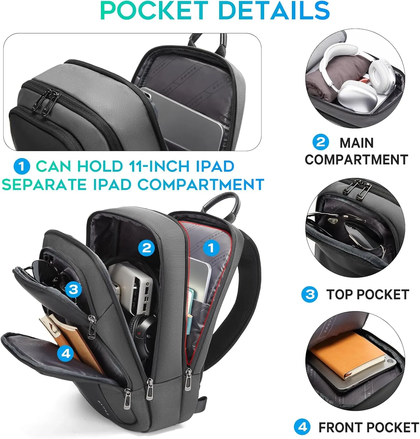 BANGE Large Sling Bag for Men, Waterproof Crossbody Backpack for Men, Fashion Shoulder bags with Pad Compartment