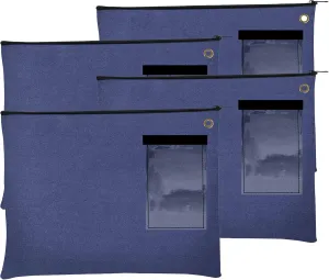 BankSupplies Canvas Zipper Bags | 14W x 11H | Set of 4 | Large Storage Bags | Grommet for Zip Tie & Padlock | 5W x 3H Framed Cardholder | Zipper Closure | Bank Bags