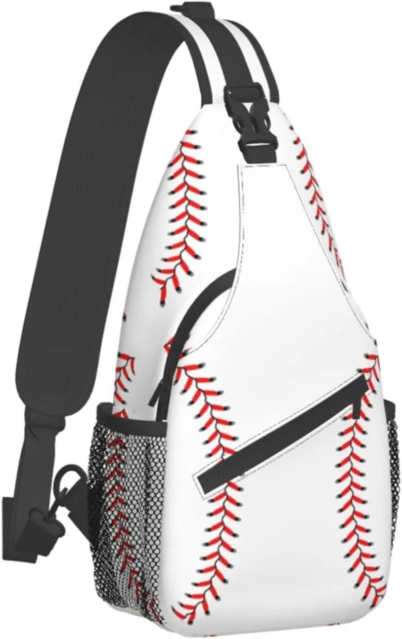 Baseball Laces Sport Small Sling Bag for Women Mens Crossbody Backpack Casual Hiking Daypack Chest Shoulder Bag with Adjustable Strap