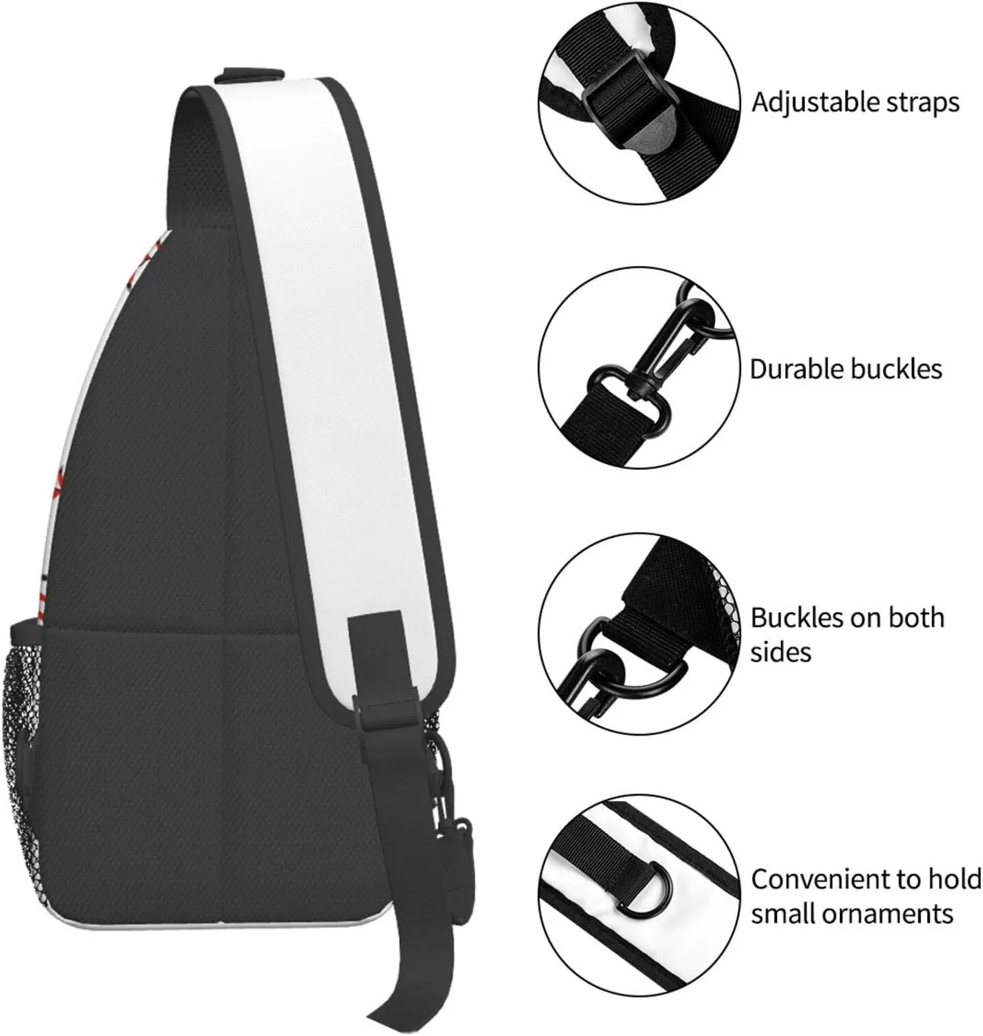 Baseball Laces Sport Small Sling Bag for Women Mens Crossbody Backpack Casual Hiking Daypack Chest Shoulder Bag with Adjustable Strap