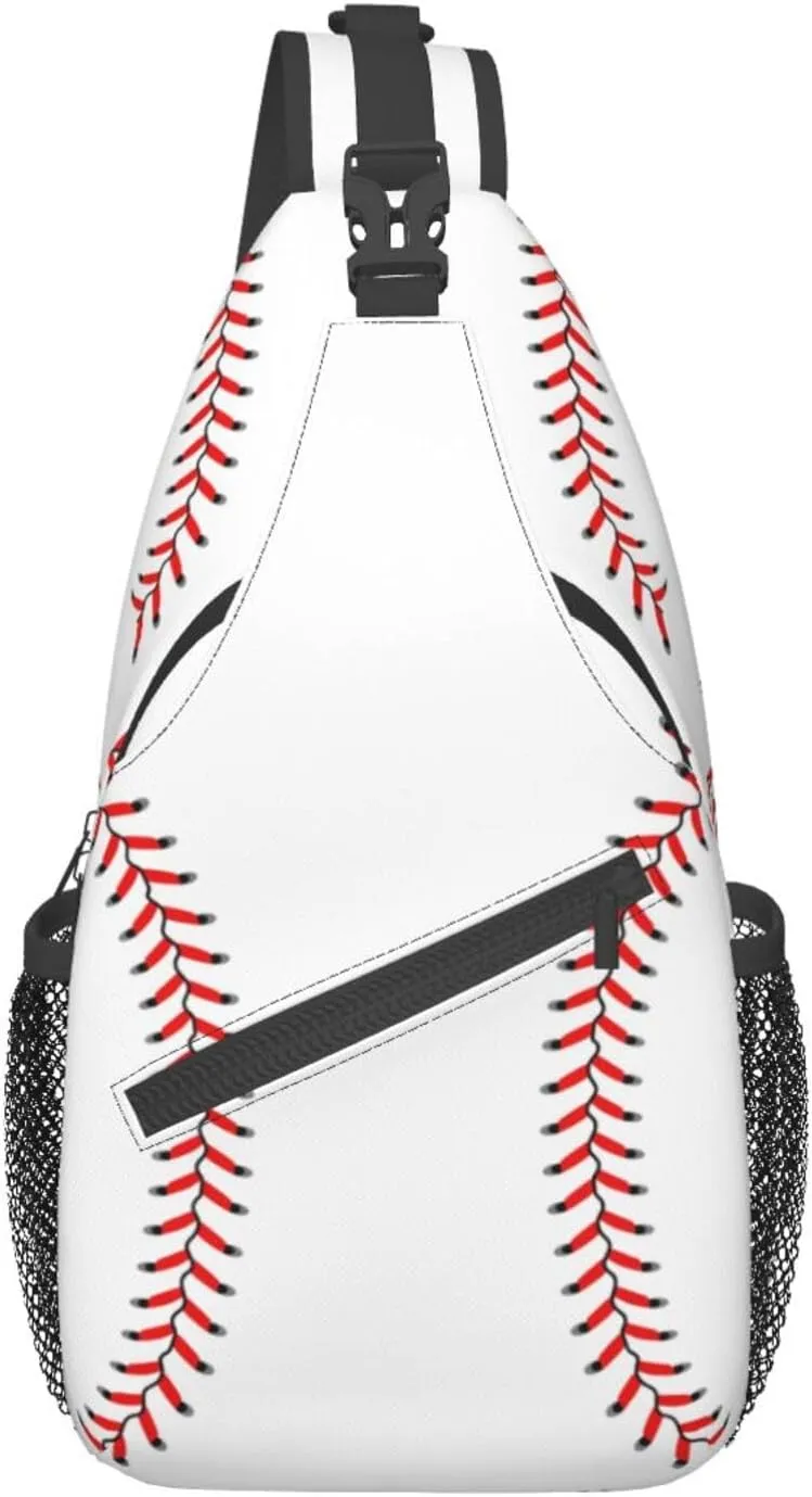 Baseball Laces Sport Small Sling Bag for Women Mens Crossbody Backpack Casual Hiking Daypack Chest Shoulder Bag with Adjustable Strap