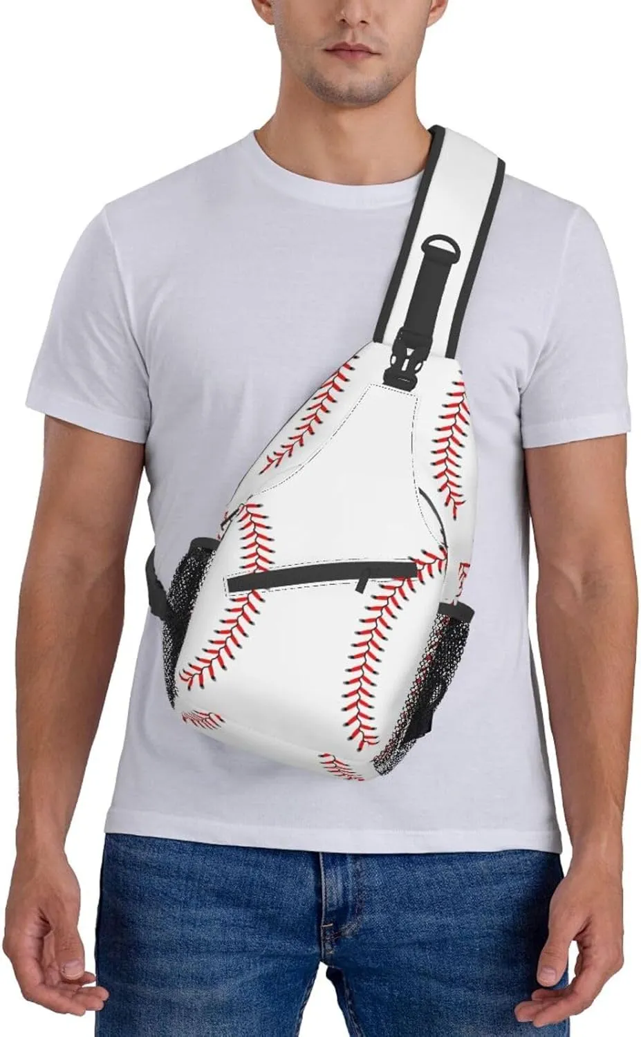 Baseball Laces Sport Small Sling Bag for Women Mens Crossbody Backpack Casual Hiking Daypack Chest Shoulder Bag with Adjustable Strap