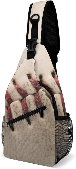 Baseball Stitched Vintage Sling Bag for Men Women Shoulder Backpack Chest Bags Crossbody Daypack for Hiking Camping Outdoor Trip