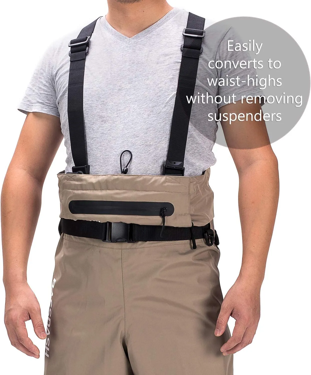 BASSDASH Men’s Breathable Chest and Waist Convertible Waders for Fishing Hunting, Stocking Foot and Boot Foot Waders
