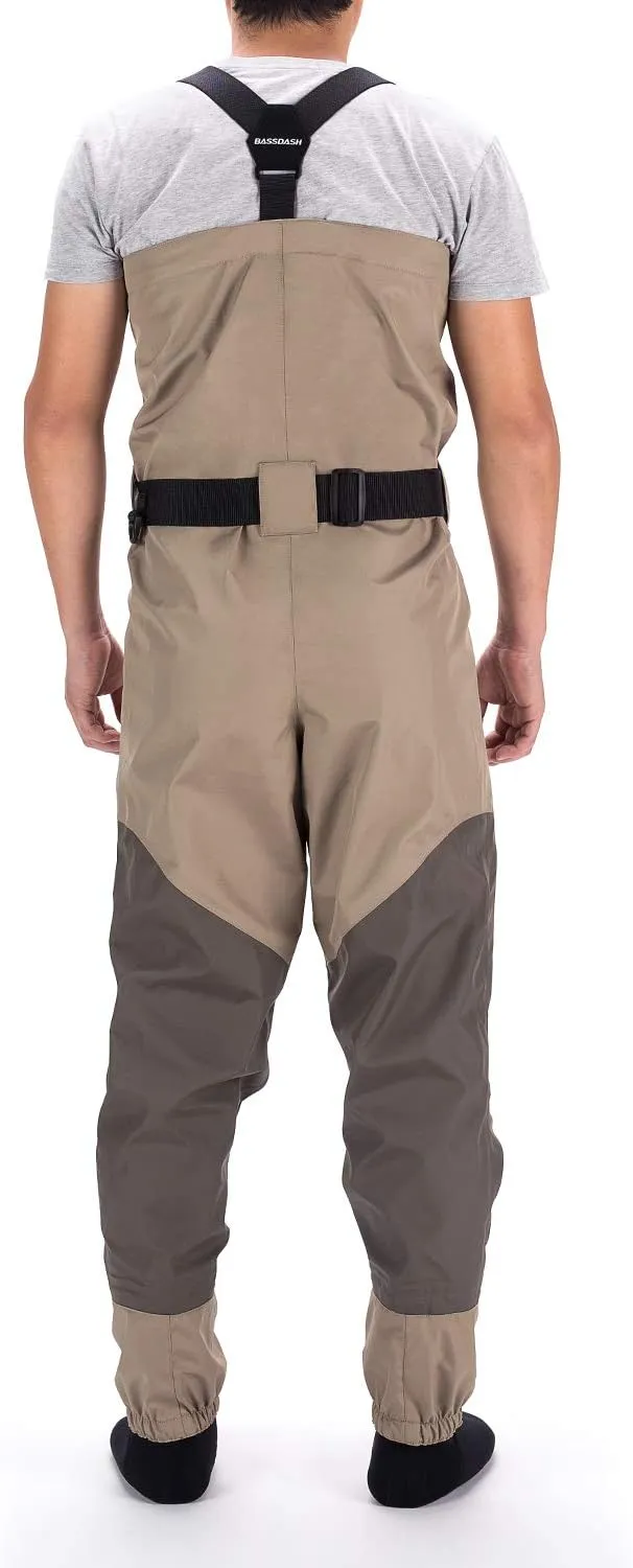 BASSDASH Men’s Breathable Chest and Waist Convertible Waders for Fishing Hunting, Stocking Foot and Boot Foot Waders