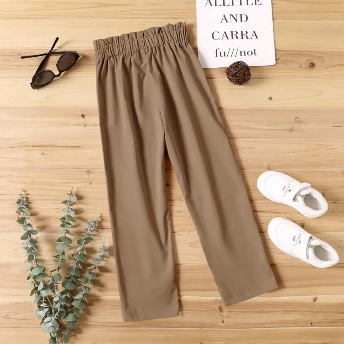 Batermoon Girls' Pants Paper Bag Elastic Waist Wide Leg Loose Trousers with Pocket