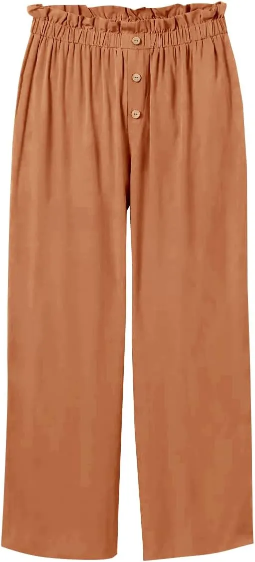 Batermoon Girls' Pants Paper Bag Elastic Waist Wide Leg Loose Trousers with Pocket