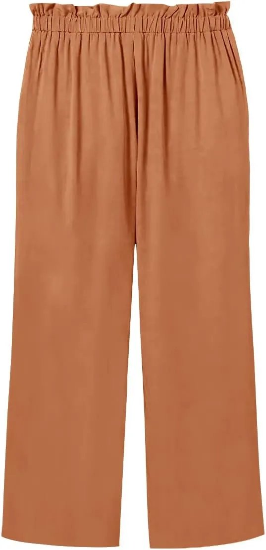 Batermoon Girls' Pants Paper Bag Elastic Waist Wide Leg Loose Trousers with Pocket