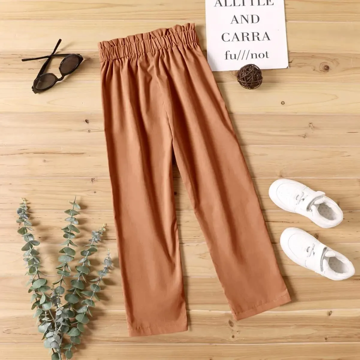 Batermoon Girls' Pants Paper Bag Elastic Waist Wide Leg Loose Trousers with Pocket