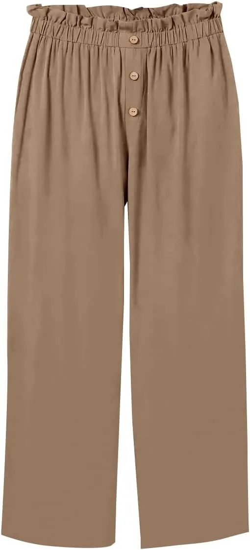 Batermoon Girls' Pants Paper Bag Elastic Waist Wide Leg Loose Trousers with Pocket
