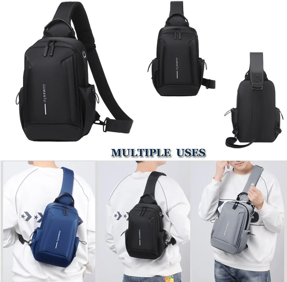 Bealin Waterproof Sling Bag Crossbody Backpack for Men Women Chest Sling Bag with Earphone Hole for Hiking Walking Black