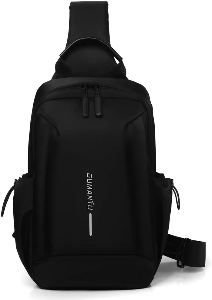 Bealin Waterproof Sling Bag Crossbody Backpack for Men Women Chest Sling Bag with Earphone Hole for Hiking Walking Black