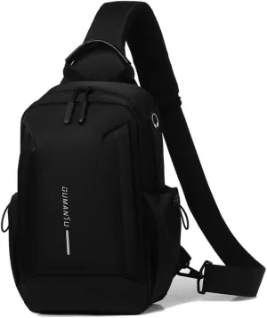 Bealin Waterproof Sling Bag Crossbody Backpack for Men Women Chest Sling Bag with Earphone Hole for Hiking Walking Black