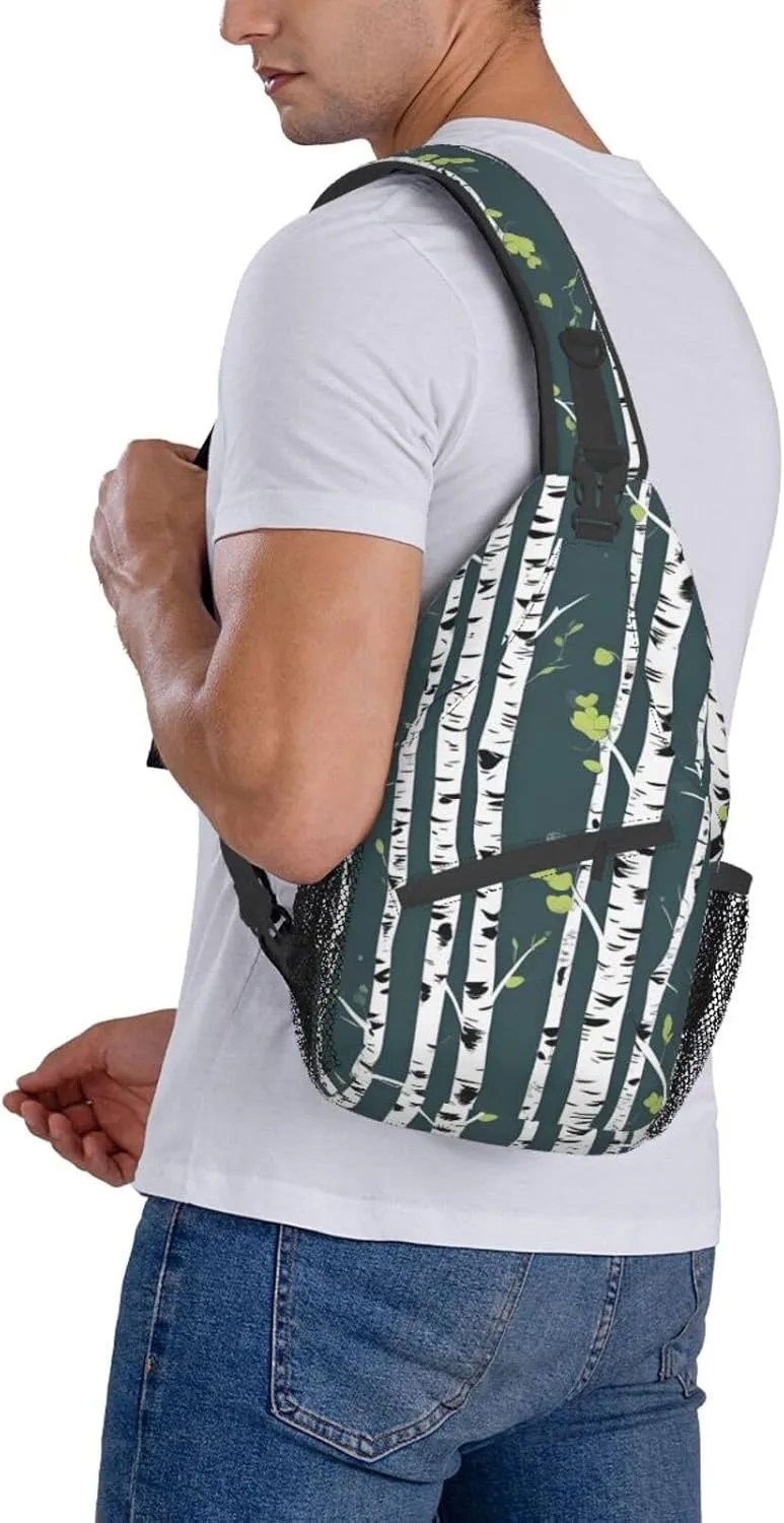 Beauty Birch Tree Print Stylish Sling Backpack, Sling Bag,Chest Bag Daypack, for Hiking, Travel, and Business