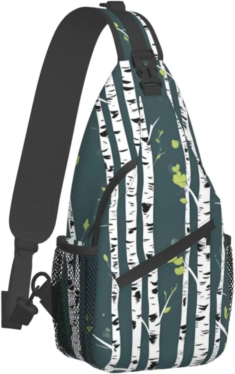 Beauty Birch Tree Print Stylish Sling Backpack, Sling Bag,Chest Bag Daypack, for Hiking, Travel, and Business