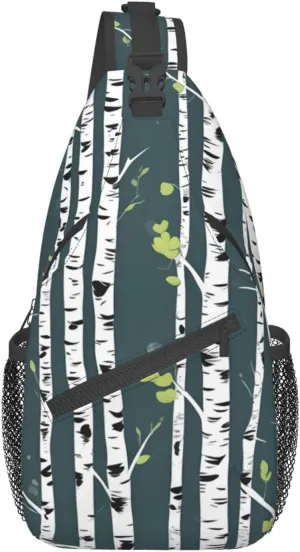 Beauty Birch Tree Print Stylish Sling Backpack, Sling Bag,Chest Bag Daypack, for Hiking, Travel, and Business