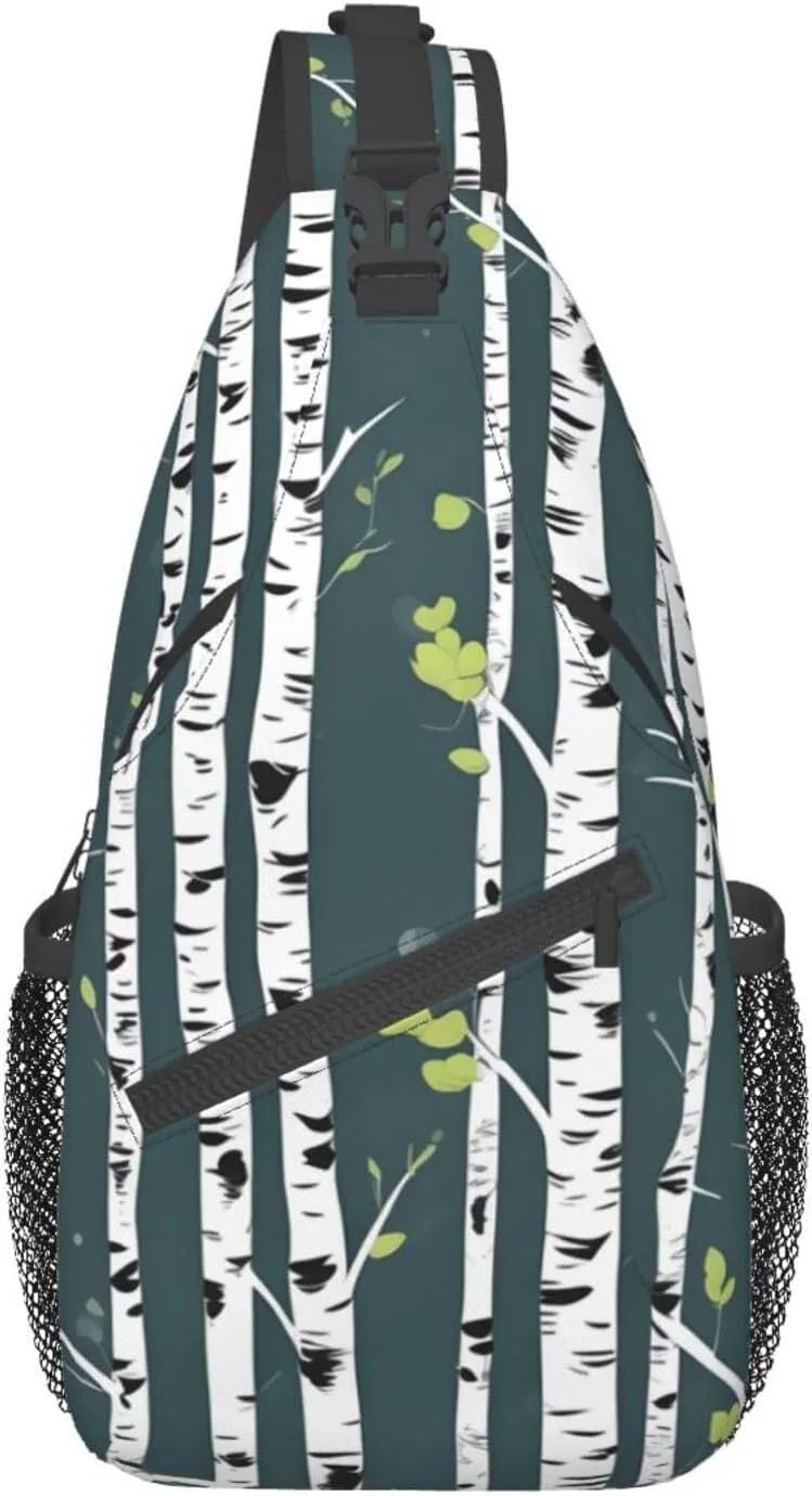 Beauty Birch Tree Print Stylish Sling Backpack, Sling Bag,Chest Bag Daypack, for Hiking, Travel, and Business