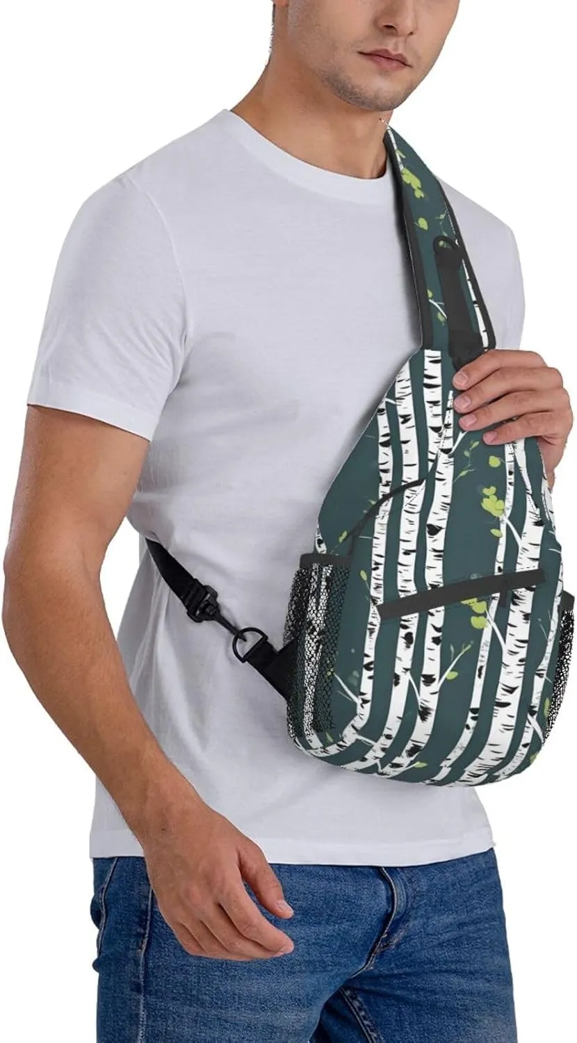 Beauty Birch Tree Print Stylish Sling Backpack, Sling Bag,Chest Bag Daypack, for Hiking, Travel, and Business
