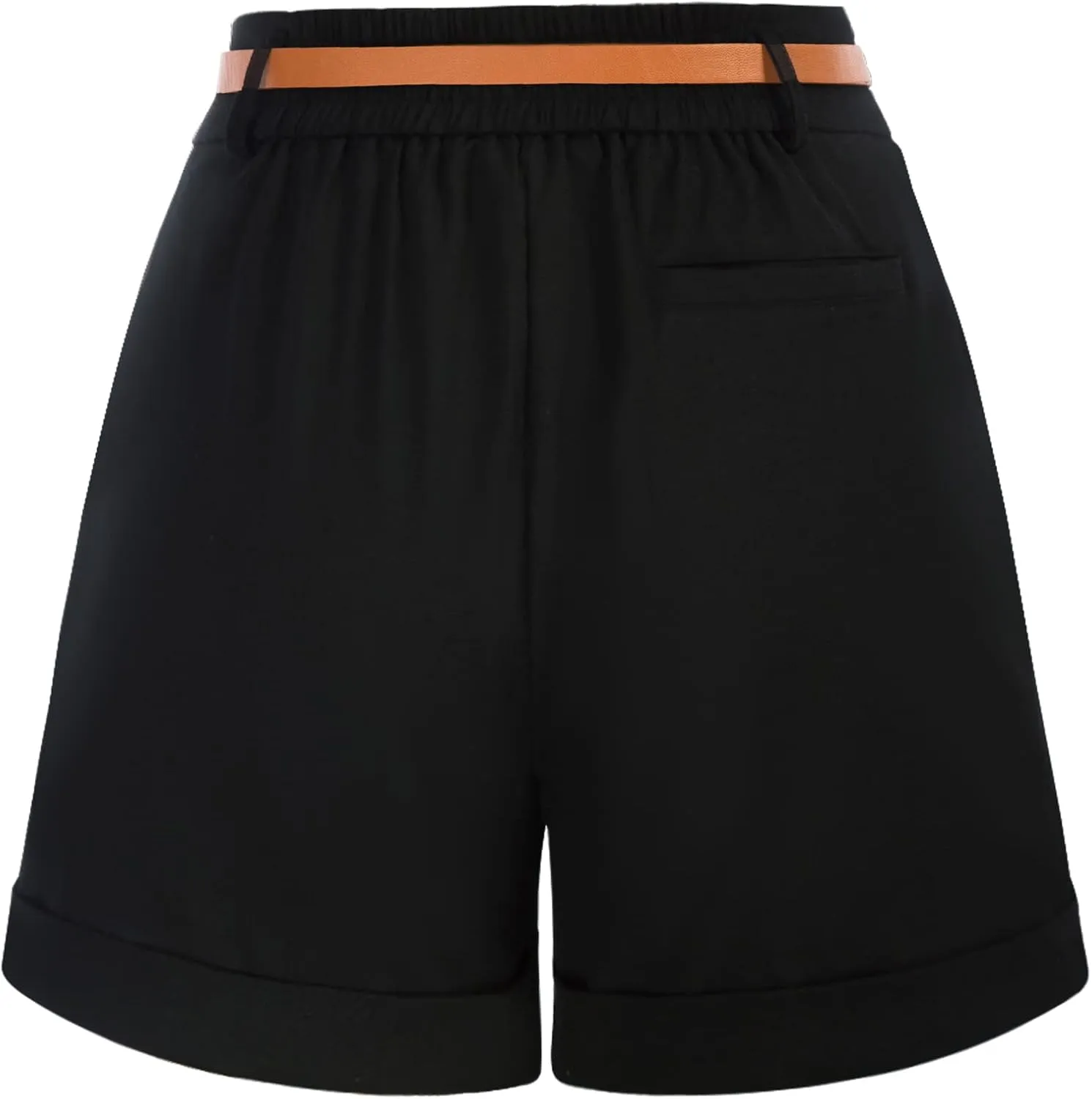 Belle Poque Women Bermuda Shorts Elastic Waist Wide Leg Shorts with Pockets & Belts