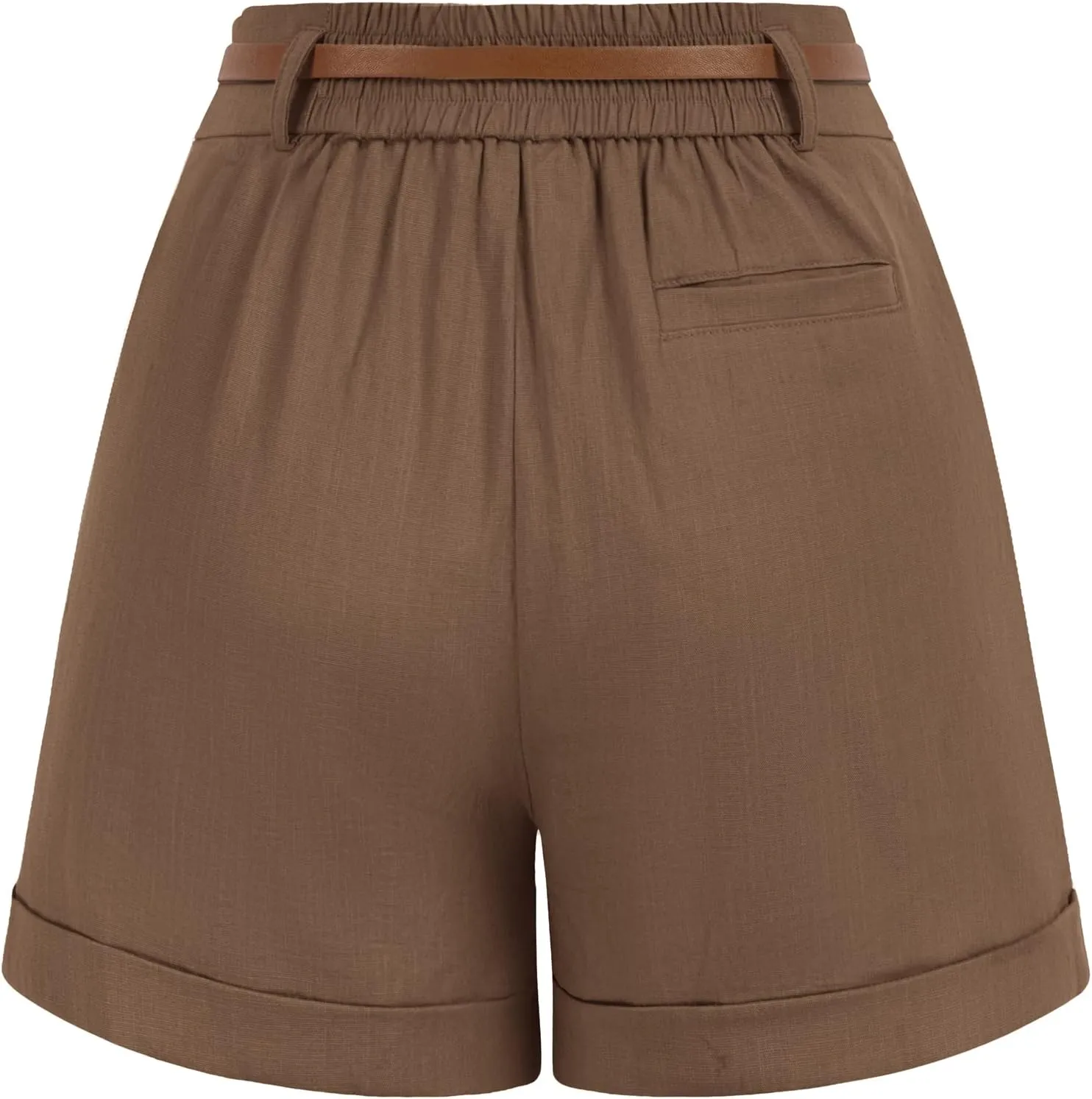 Belle Poque Women Bermuda Shorts Elastic Waist Wide Leg Shorts with Pockets & Belts