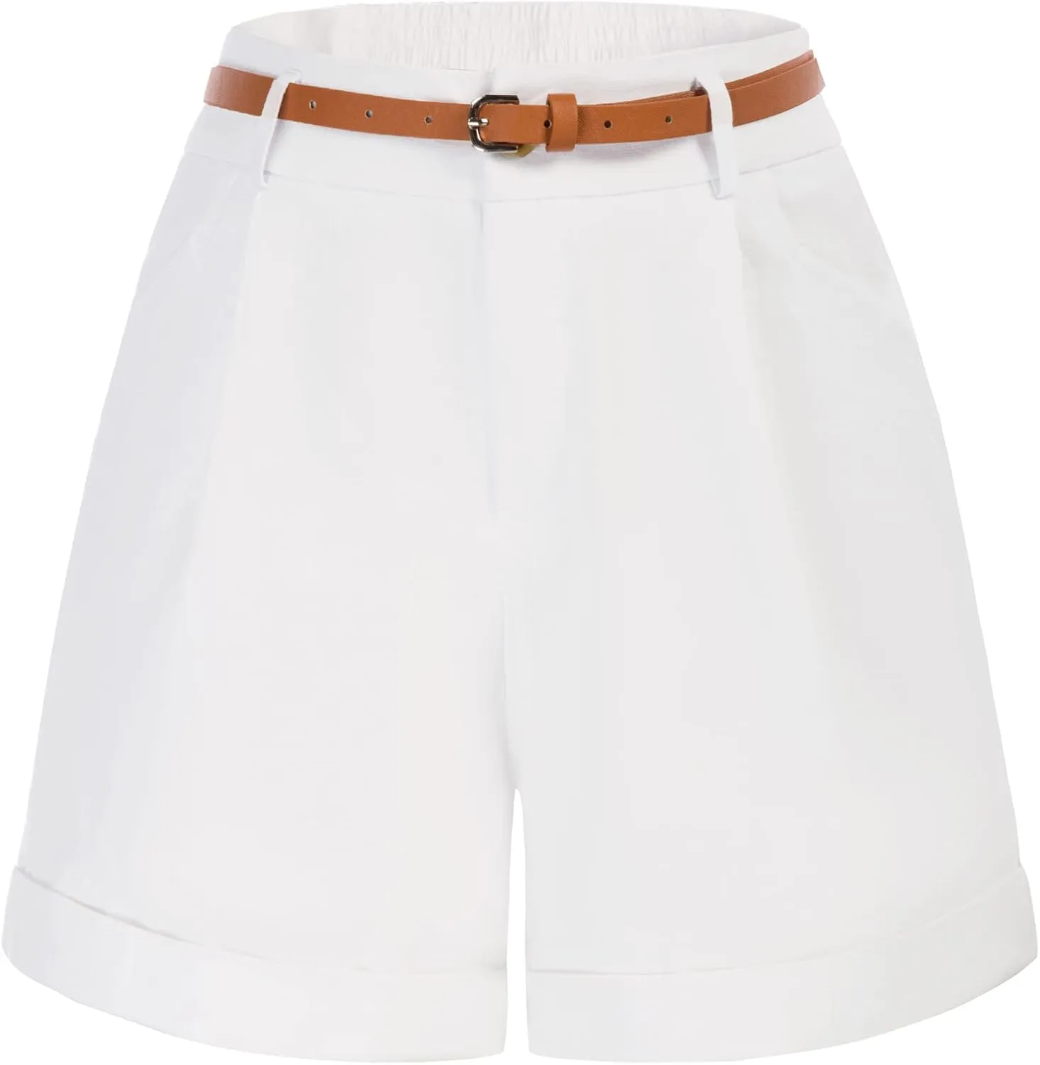 Belle Poque Women Bermuda Shorts Elastic Waist Wide Leg Shorts with Pockets & Belts