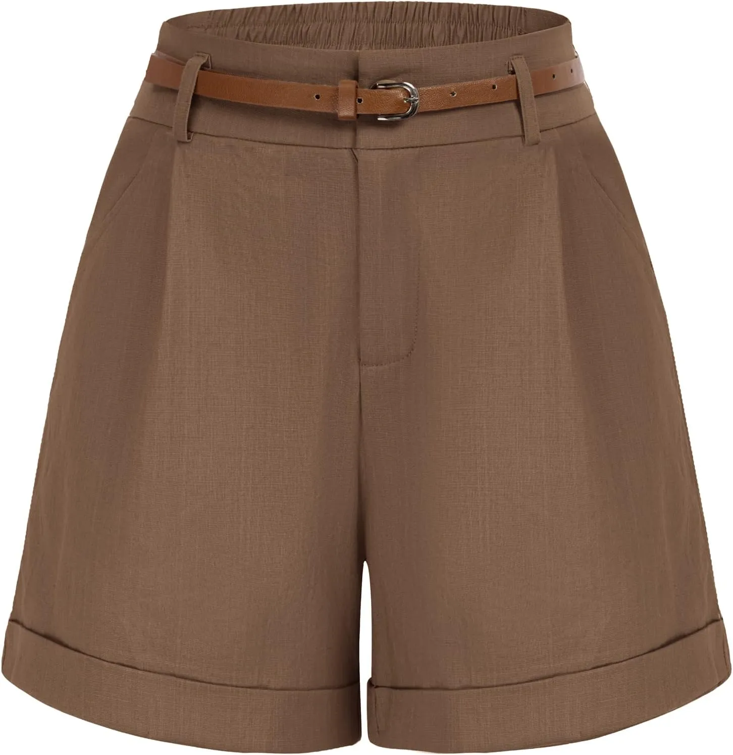 Belle Poque Women Bermuda Shorts Elastic Waist Wide Leg Shorts with Pockets & Belts