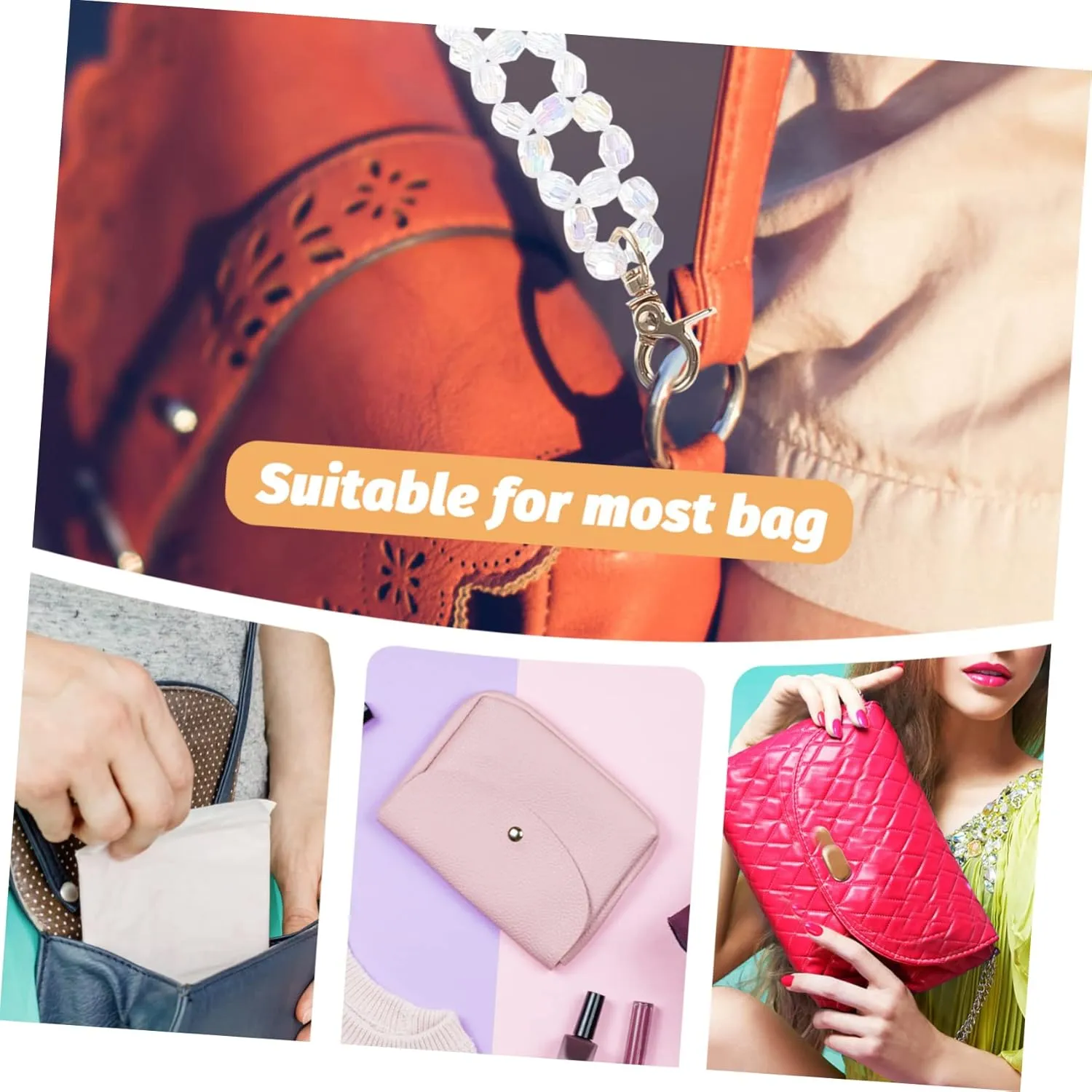 BELLIFFY Fashionable Purse Chain 120cm Crystal Shoulder Bag Strap Handbag Chain Replacement Detachable Strap