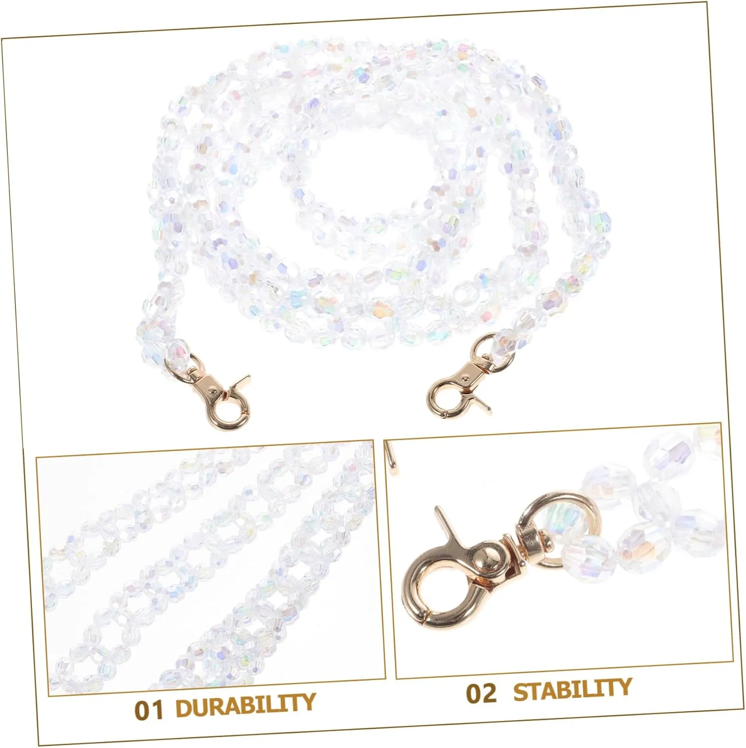 BELLIFFY Fashionable Purse Chain 120cm Crystal Shoulder Bag Strap Handbag Chain Replacement Detachable Strap