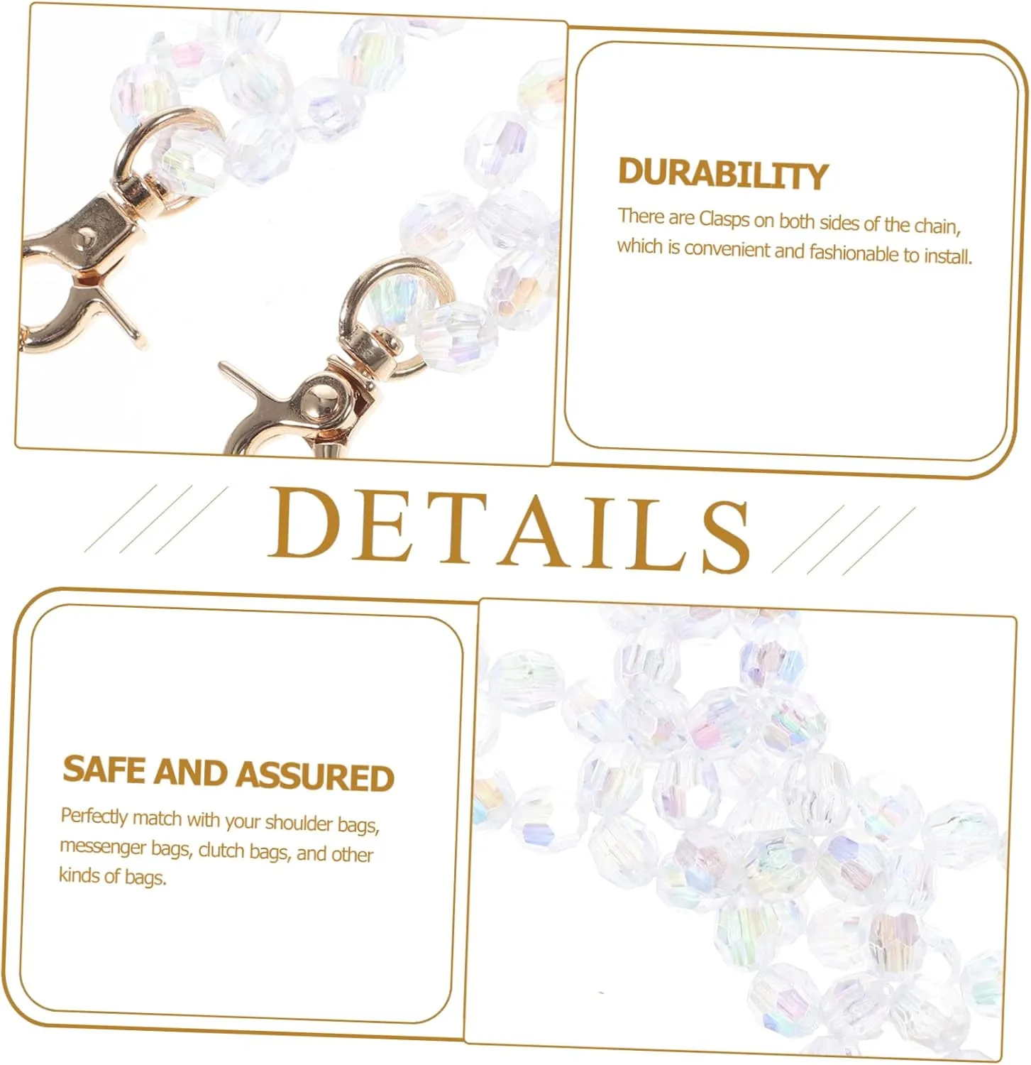 BELLIFFY Fashionable Purse Chain 120cm Crystal Shoulder Bag Strap Handbag Chain Replacement Detachable Strap