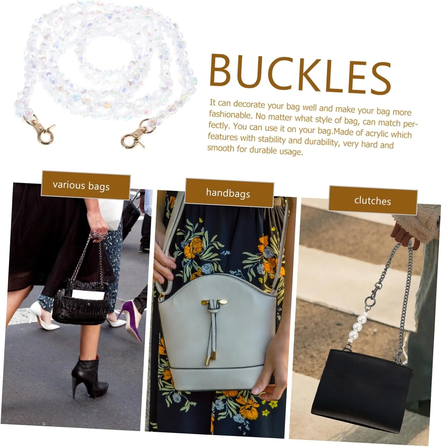 BELLIFFY Fashionable Purse Chain 120cm Crystal Shoulder Bag Strap Handbag Chain Replacement Detachable Strap