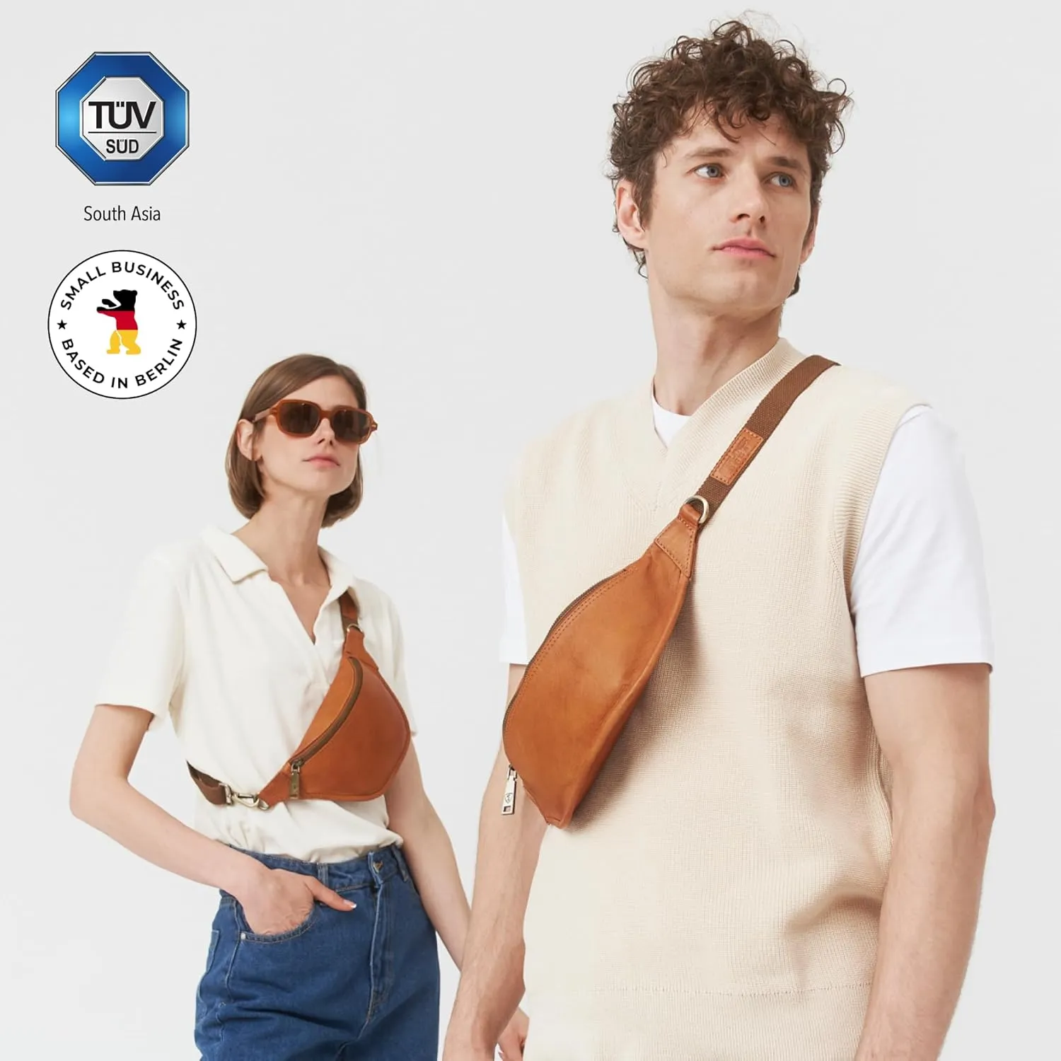 Berliner Bags Vintage Genuine Leather Fanny Pack Kai, Belt Bag, Crossbody Sling Bag for Men and Women - Brown