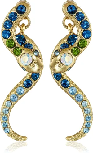 Betsey Johnson Pave Crystal Snake Front & Back Linear Earrings