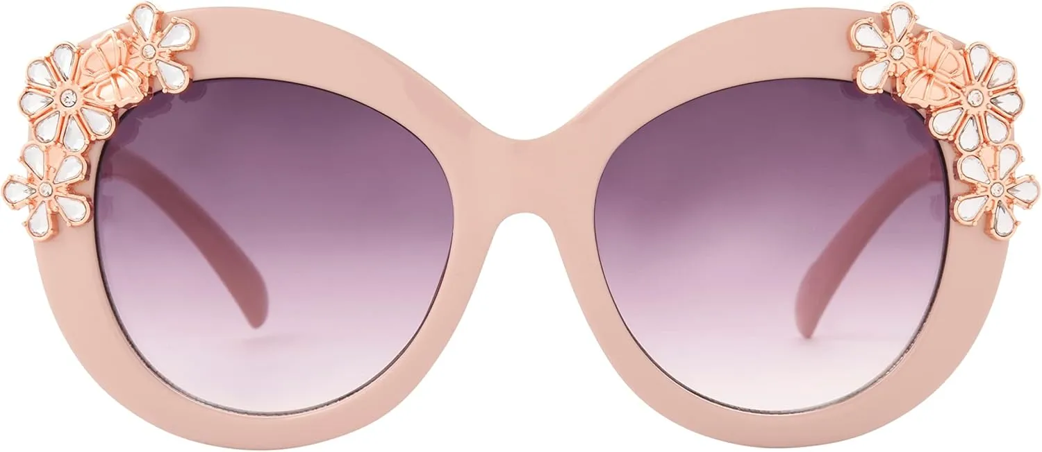 Betsey Johnson Women's Garden Party Sunglasses Round, Black, 141 mm