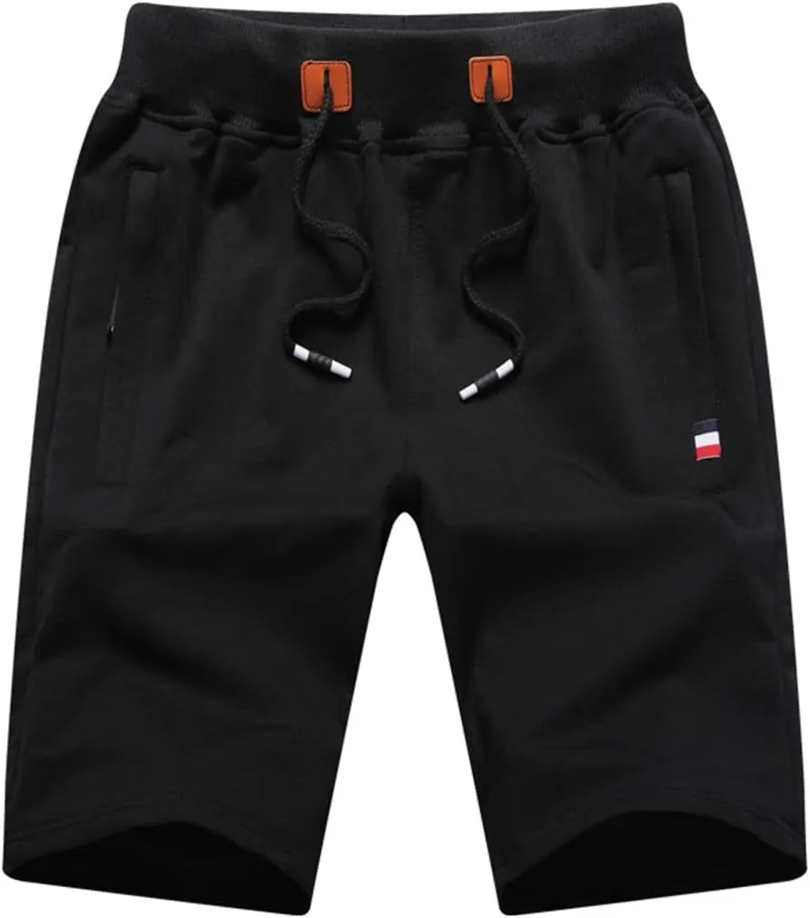 Big Boy's Casual Shorts Summer Cotton Classic Fit Elastic Waist Shorts with Zipper Pockets