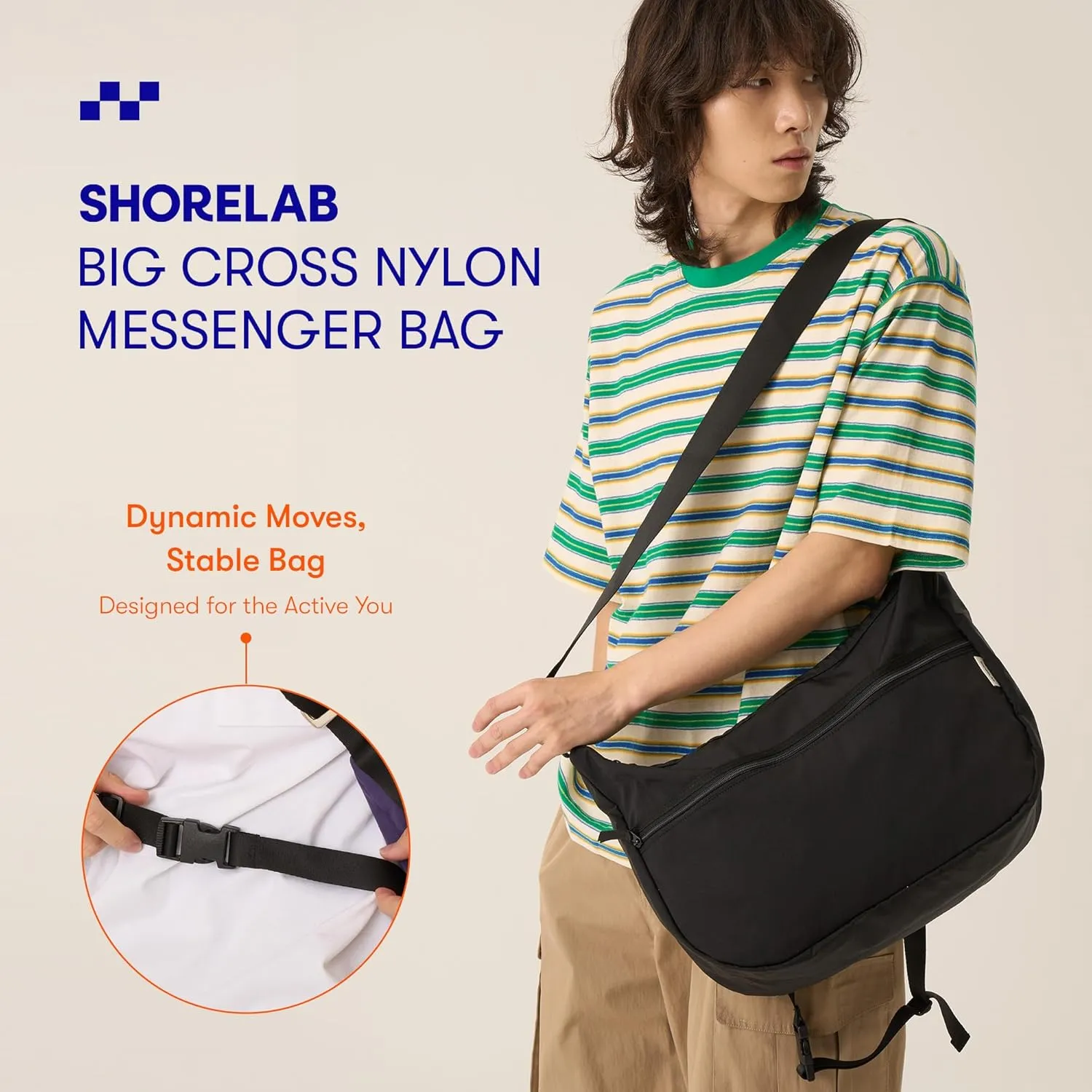 BIG CROSS Nylon Messenger Bag – Lightweight, Versatile, Water-Resistant with Adjustable Strap and Secure Waist Belt
