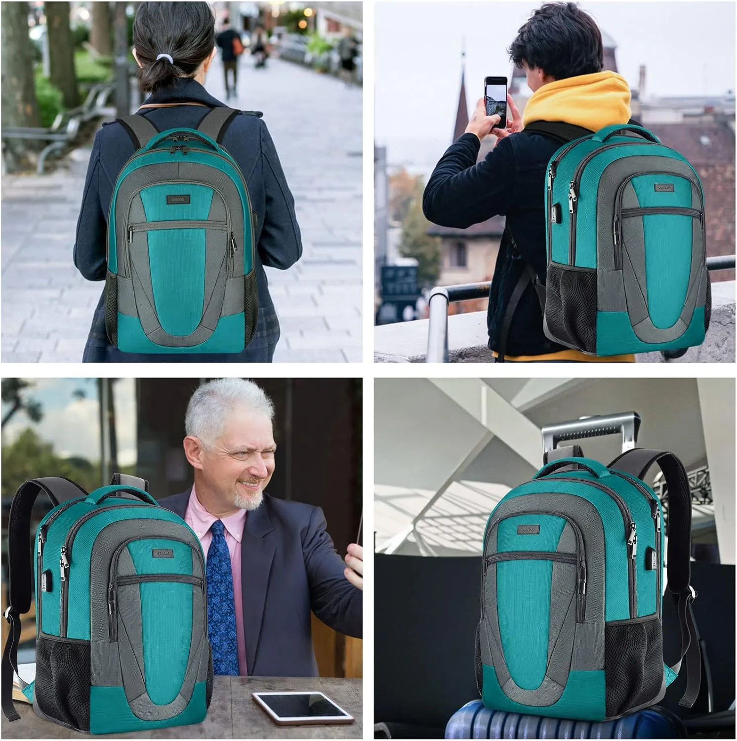 BIKROD Teal Backpack for Woman and Men, Travel Laptop School Backpack for Teens with USB Charging, Waterproof College Back Pack for 17.3 IN Laptop Backpack, Adult Business Computer Travel Backpack,