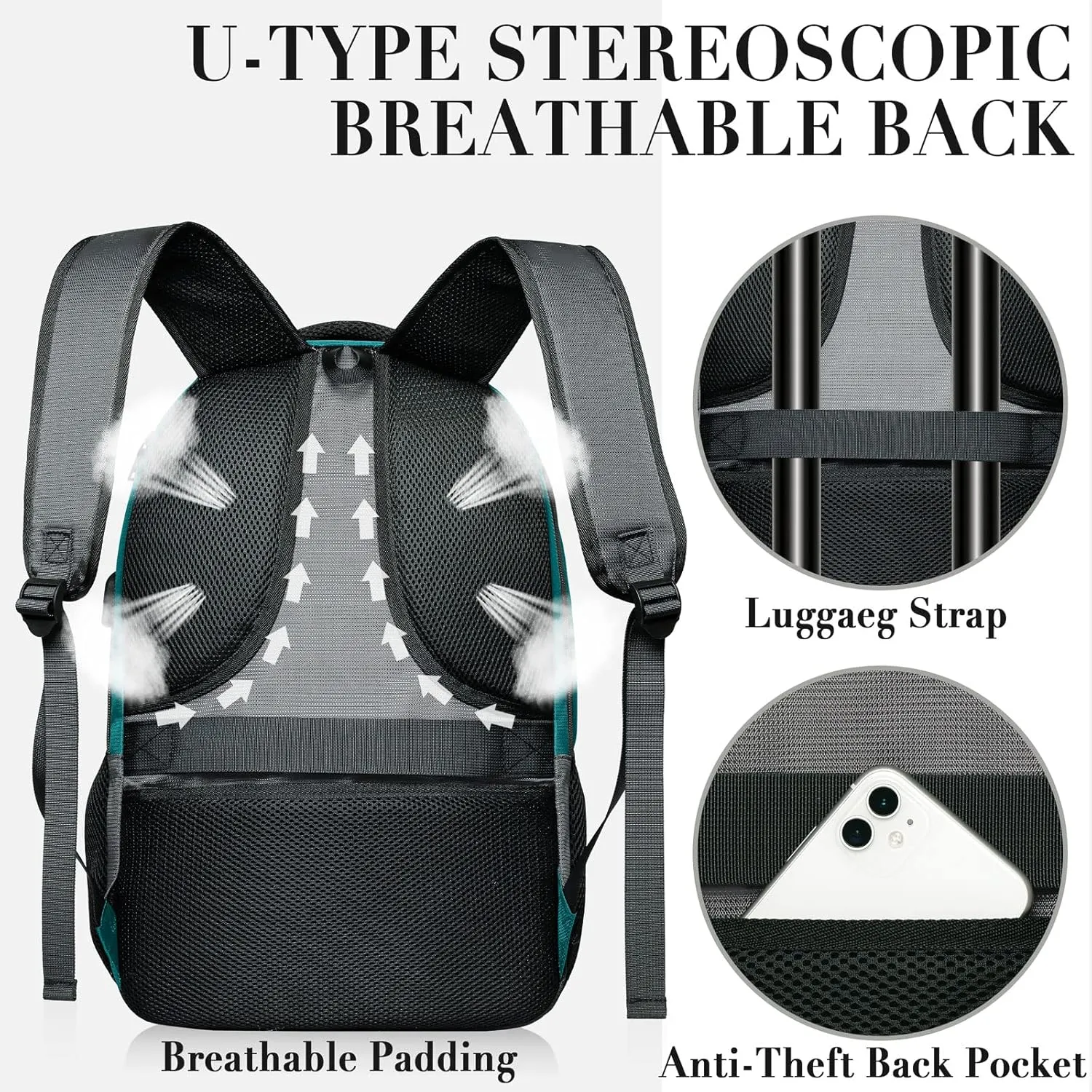 BIKROD Teal Backpack for Woman and Men, Travel Laptop School Backpack for Teens with USB Charging, Waterproof College Back Pack for 17.3 IN Laptop Backpack, Adult Business Computer Travel Backpack,