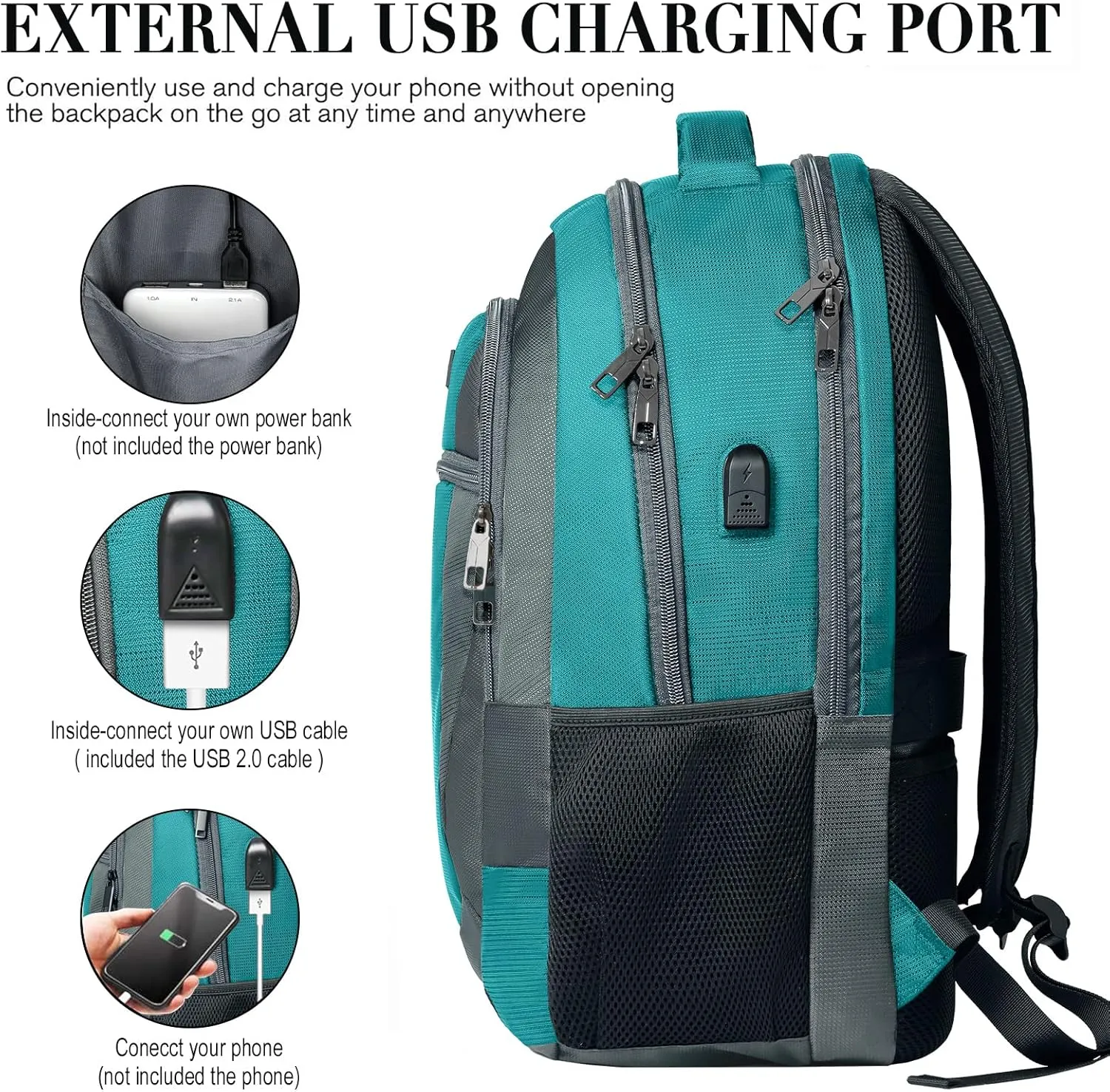BIKROD Teal Backpack for Woman and Men, Travel Laptop School Backpack for Teens with USB Charging, Waterproof College Back Pack for 17.3 IN Laptop Backpack, Adult Business Computer Travel Backpack,