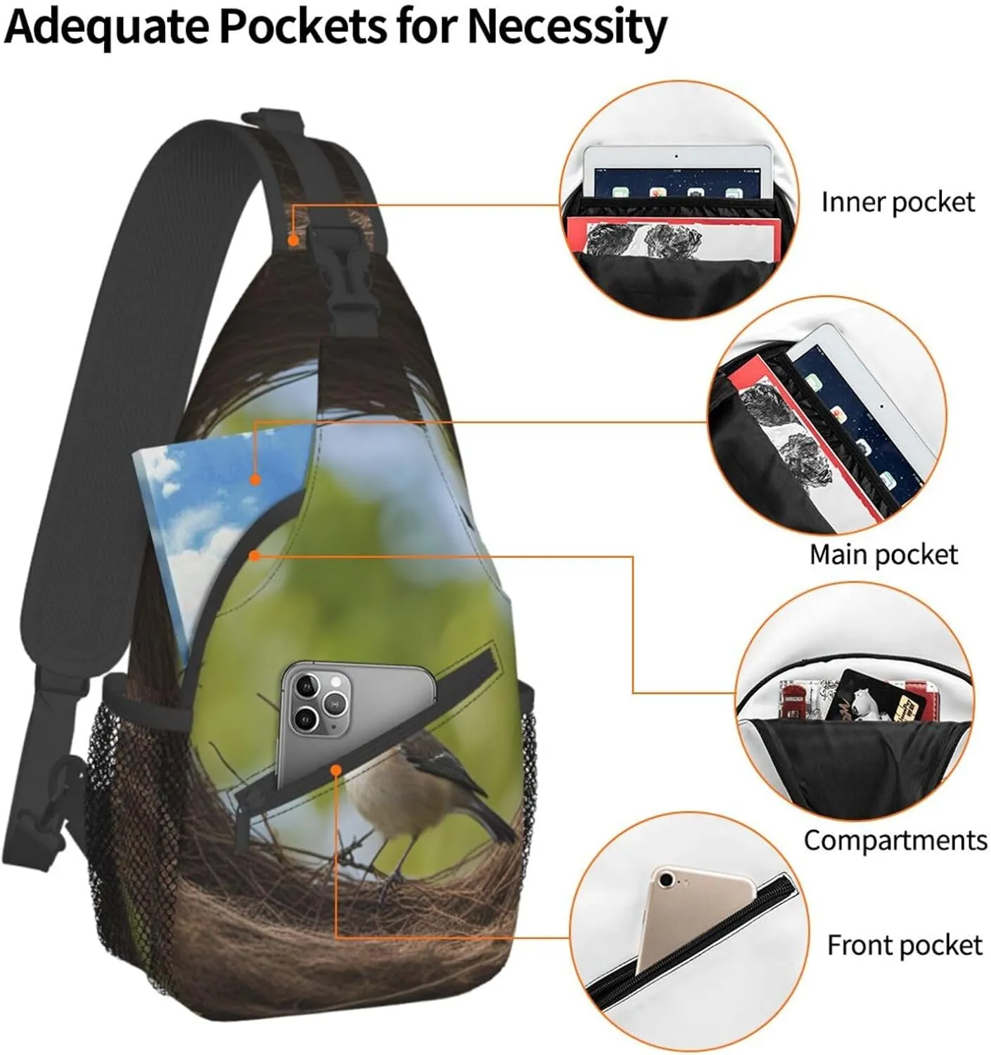 Birds Nest Shoulder Bag Crossbody Backpack Chest Bag Lightweight Sling Daypackstravel Hiking Cycling For Men Women