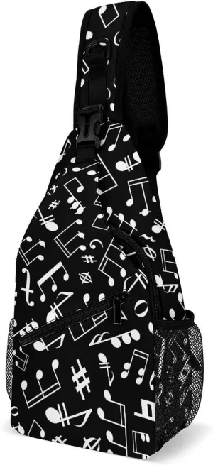 Black-white-musical-notation-pattern Sling Bag Crossbody Backpack for Men Women Chest Bag For Travel Hiking Cycling Camping