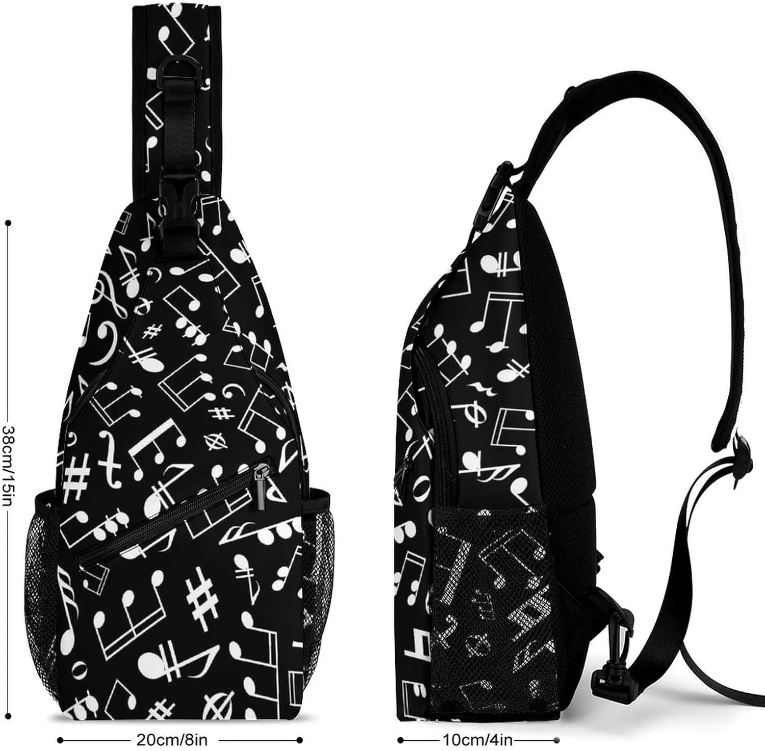 Black-white-musical-notation-pattern Sling Bag Crossbody Backpack for Men Women Chest Bag For Travel Hiking Cycling Camping