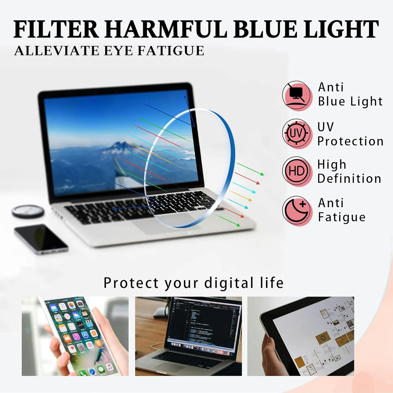Blue Light Blocking Glasses for Women Men, Round Computer Gaming Eyeglasses Anti Eyestrain & UV Glare RF6213 (Clear Circle Frame)
