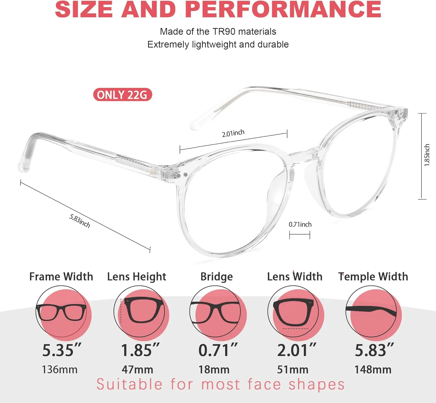 Blue Light Blocking Glasses for Women Men, Round Computer Gaming Eyeglasses Anti Eyestrain & UV Glare RF6213 (Clear Circle Frame)