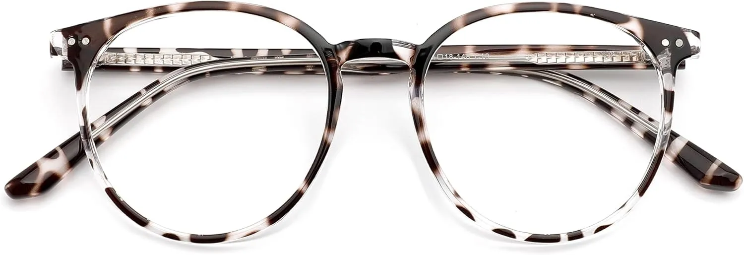 Blue Light Blocking Glasses for Women Men, Round Computer Gaming Eyeglasses Anti Eyestrain & UV Glare RF6213 (Leopard Circle Frame)