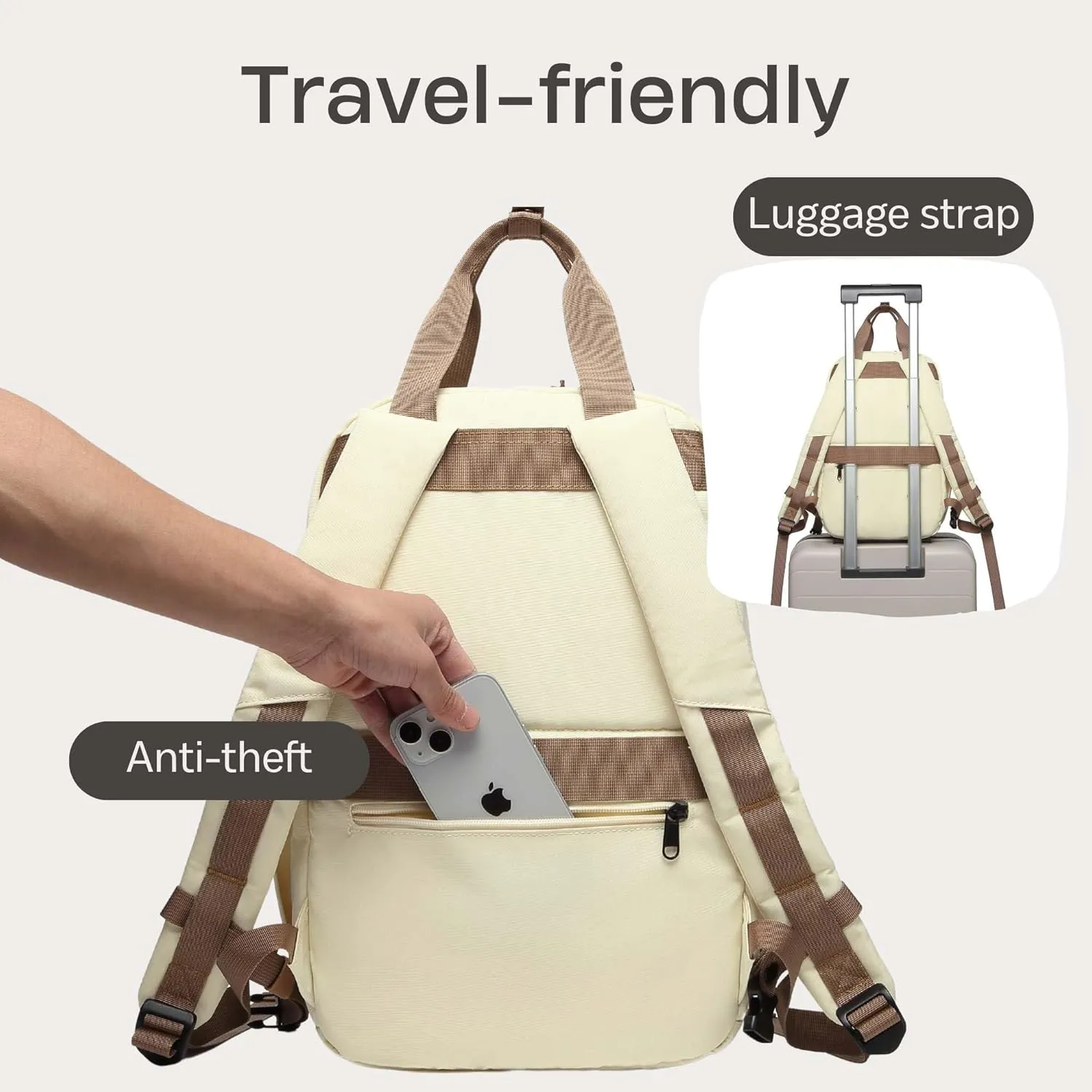 BLUE PINE 14 Inch Laptop Backpack, Lightweight and Portable Casual Daypack for Men Women and Adult (Beige, Medium)