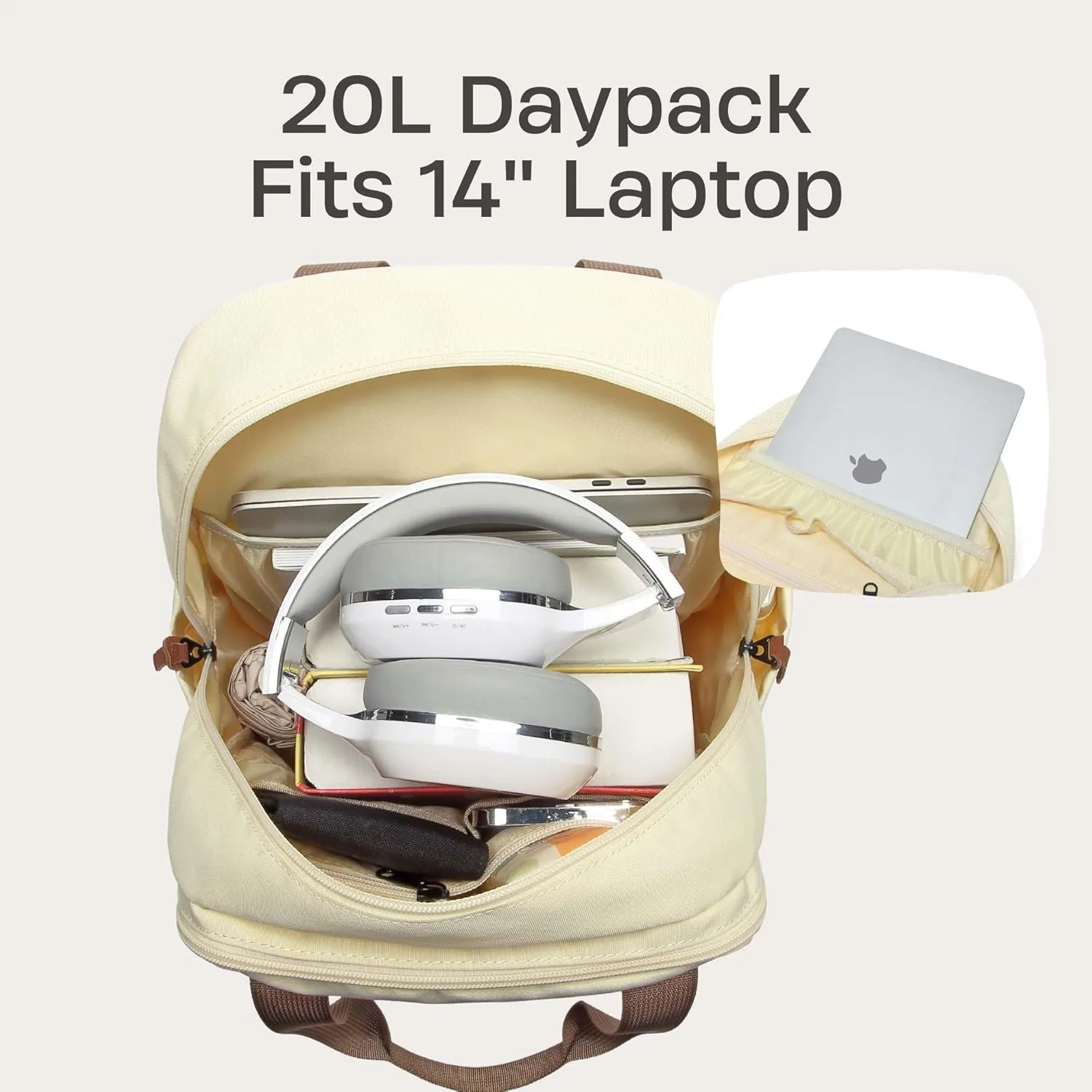 BLUE PINE 14 Inch Laptop Backpack, Lightweight and Portable Casual Daypack for Men Women and Adult (Beige, Medium)