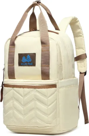BLUE PINE 14 Inch Laptop Backpack, Lightweight and Portable Casual Daypack for Men Women and Adult (Beige, Medium)