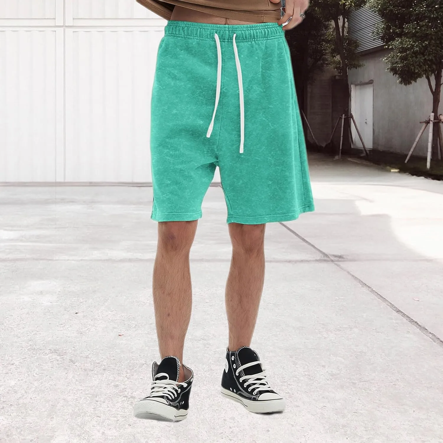 Bobeutou Mens Athletic Vintage Cotton Shorts Drawstring Summer Beach Elastic Waist Streetwear Baggy Gym Shorts with Pockets