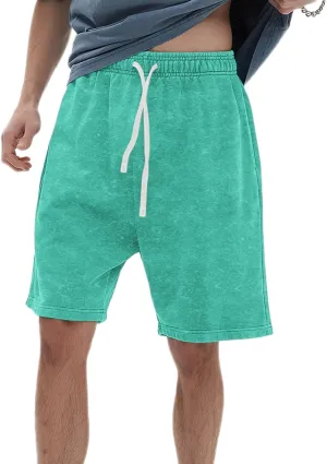Bobeutou Mens Athletic Vintage Cotton Shorts Drawstring Summer Beach Elastic Waist Streetwear Baggy Gym Shorts with Pockets