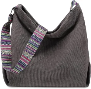 Bohemian Tote Bag Women Stylish Handbag Shoulder Bag Purse Large Crossbody Bag Corduroy Hobo Bag Carryall Daypack